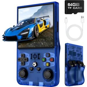 R36MAX Retro Handheld Game Console, Retro Gaming Console with 64G Built-in 18000+ Classic Games, 4.0 Inch 720x720 IPS Screen, Portable Handheld Linux System, 4000mAh Battery (Blue)