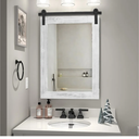 COGOOD Farmhouse Bathroom Mirror - 30 x 21 Rustic Wood Framed Wall Barn Door Mirror for Entryway, Living Room, Entryway Wall Decor (White)