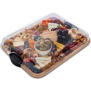 Farberware Build-A-Board Bamboo Cutting Board with Single Storage Compartment, Clear Locking Lid, Black Handles, Perfect for Charcuterie & Snacks