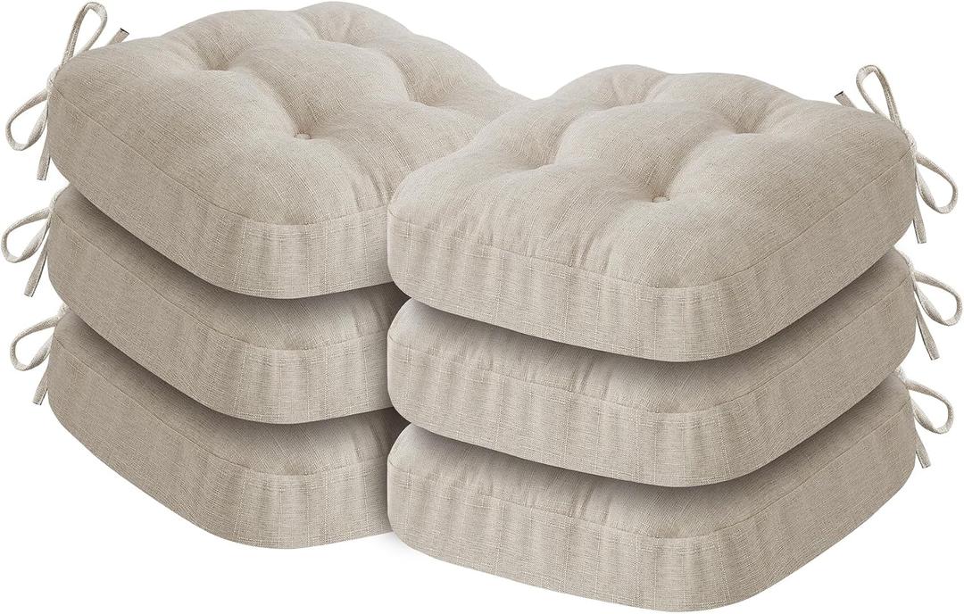 IASEAHK Chair Cushions, Foam Dining Chair Cushions, Tufted Indoor Chair Pads, Set of 6, Beige, 16.5 x 16.5 x 3.5, Pack of 6