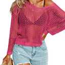 Womens Crochet Tops Long Sleeve Hollow Out Swim Cover Up 2025 Beach Bikini Swimsuit Summer Tunic Top, XL