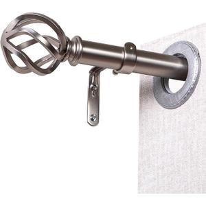 Nickel Curtain Rods 30 to 88 Inches, 1 Inch Modern Metal Drapery Rods, Adjustable Heavy Duty Brushed Nickel Curtain Pole, with Twisted Cage Finial(30"-88"Satin Nickel)