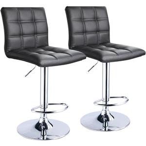 Leopard Modern Square PU Leather Adjustable Bar Stools with Back, Square Back Bar Stools Set of 2, Bar Height Swivel Barstools for Kitchen Counter (Black)