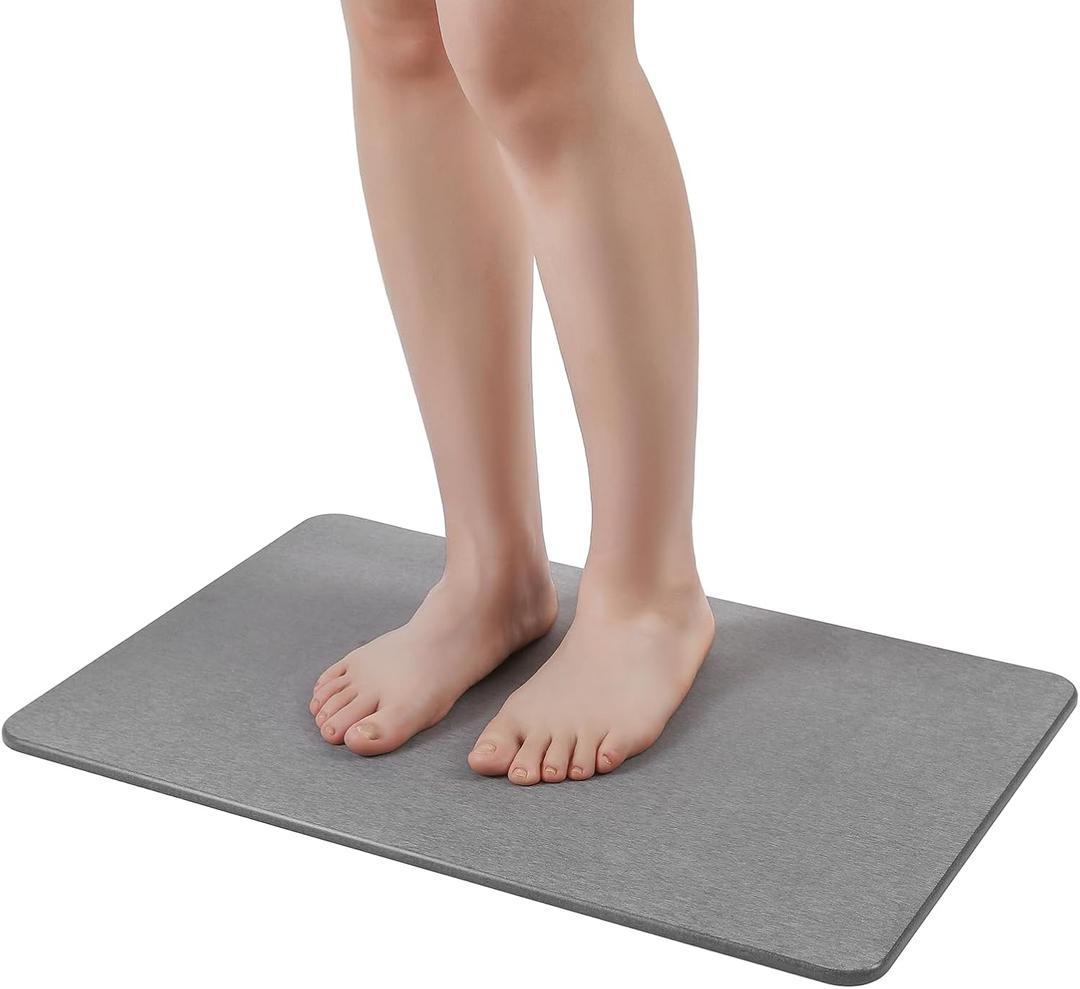 Stone Bath Mat, Diatomaceous Earth Shower Mat, Fast Drying, Super Absorbent, Anti-Slip Stone Bath Mats for Bathroom, Kitchen, Easy to Clean, (23.5"x15.5", Slate)