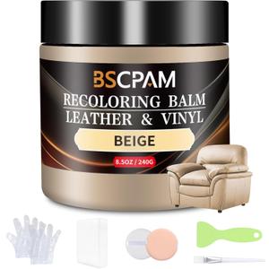 Beige Leather Recoloring Balm, Leather Couch Scratch/Stain Remover, Leather Repair kit for Vinyl Furniture and Car Interior, Leather Dye Paint for Scratched and Faded Leather Couches