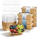 Holotap 50 Pack 25 OZ Disposable Kraft Paper Bowls with Lids【with Spoons and Forks】,Disposable Food Containers, Microwave Safe for Hot Soup, Disposable Meal Prep Containers for Restaurant Supplies