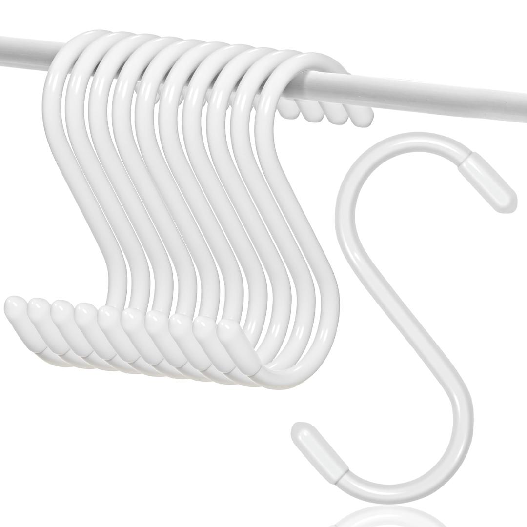 30 Pack 3 Inch S Hooks,Heavy Duty Vinyl Coated Non-Slip Hanging Hooks for Kitchen,Closet,Barthroom,Garage & Garden - White