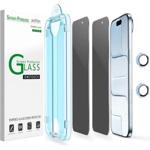 2 x amFilm OneTouch Privacy Screen Protector for iPhone Air 17 6.5'' + Camera Lens Protector | Auto-Alignment Install | Bubble Free | 9H Tempered Glass | Shatterproof | FHD Clarity | Case Friendly | 2+2 Pack
