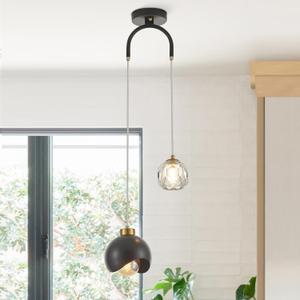 2 - Light Modern Pendant Light with Crystal Accent, Black Pendant Light Hallway, Unique Hanging Light Fixture for Entryway Bedroom Kitchen Island