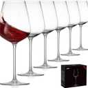 JBHO Hand Blown Bordeaux Glasses - Set of 6-18 Ounce - Great Gift Packaging - Red Glasses Lead-Free Premium Crystal Clear Glass