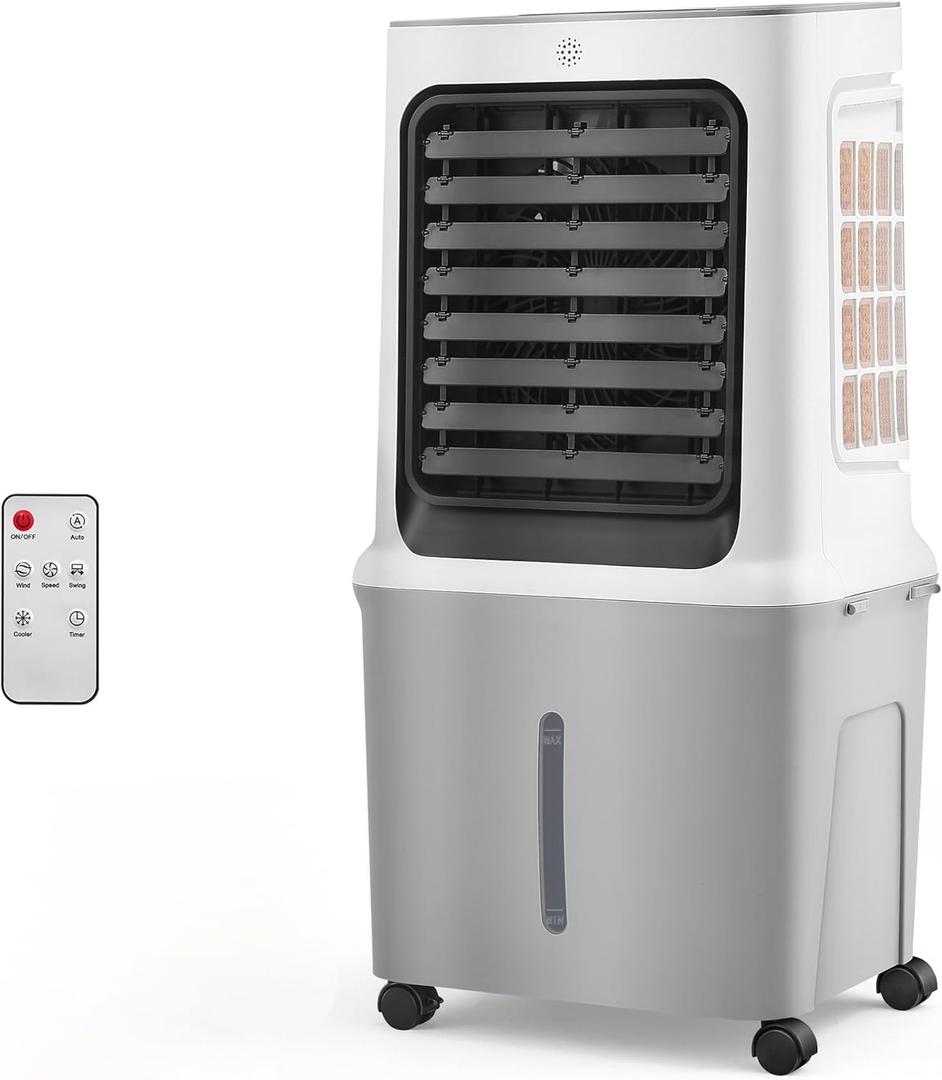 10.6 Gal Evaporative Air Cooler, 3000 CFM Swamp Cooler with 4 Ice Packs, 12H Timer, 3 Speeds & 3 Modes, 35" Portable Fast Cooling Fan for Patio, Bedroom, Garage, Backyard