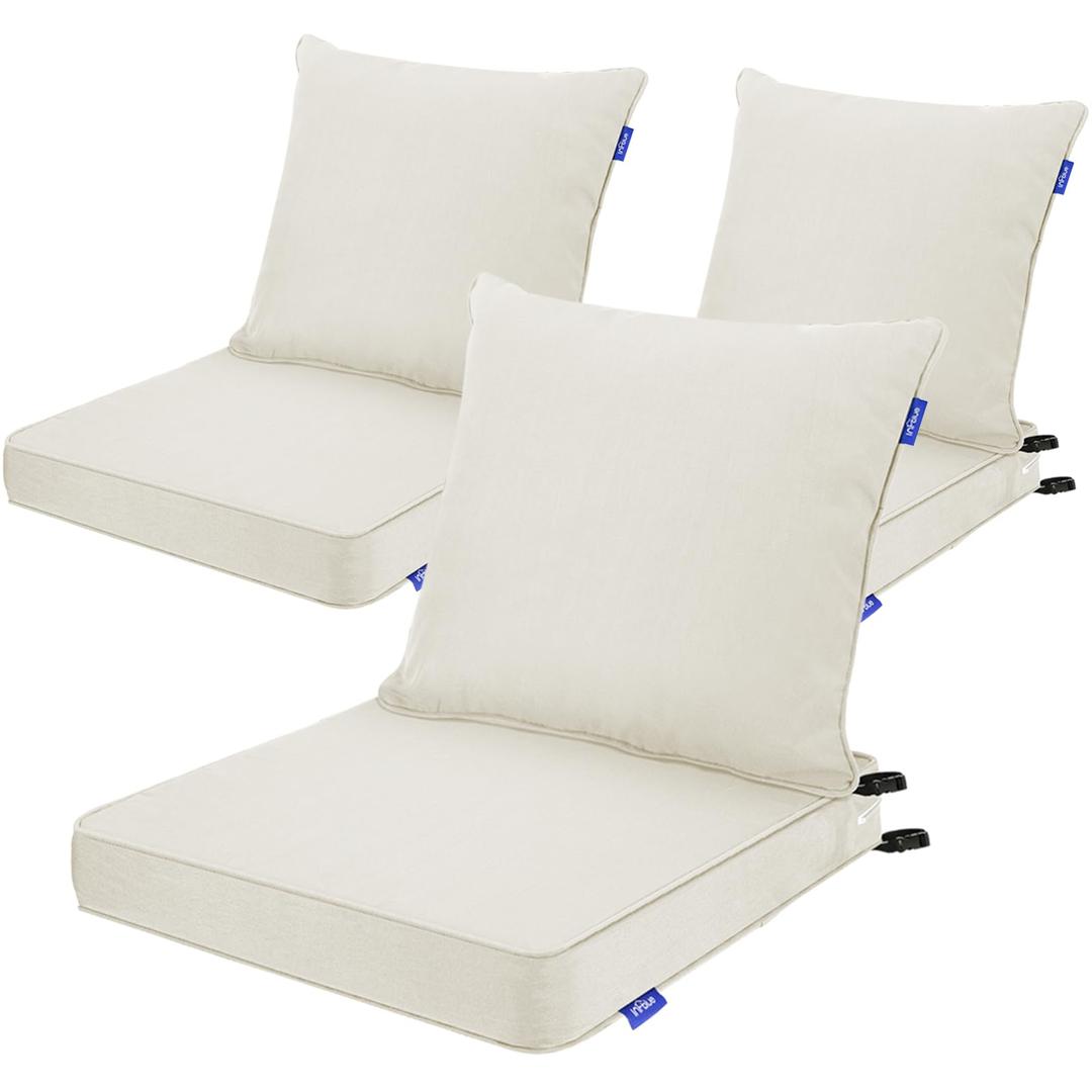 INFBLUE Deep Seat Cushions, Outdoor Cushions, Patio Furniture Cushions, Deep Seat & Back Cushion Patio Cushions for Backyard Couch Sofa Fade Resistant (24x24x4 inches 3 Sets, Solid Beige)