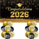 Black and Gold Class of 2026 Banner, Large Congrats Grad Banner Backdrop, Class of 2026 Decorations for Indoor, Outdoor, High School College Graduation Party Decorations Supplies