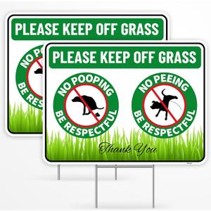 2PC No Poop or Pee Dog Sign with Stakes, 12 Inches by 9 Inches - Corrugated Plastic - Keep Dogs Off Lawn - Curb Your Dogs Grass Lawn Yard Repellent