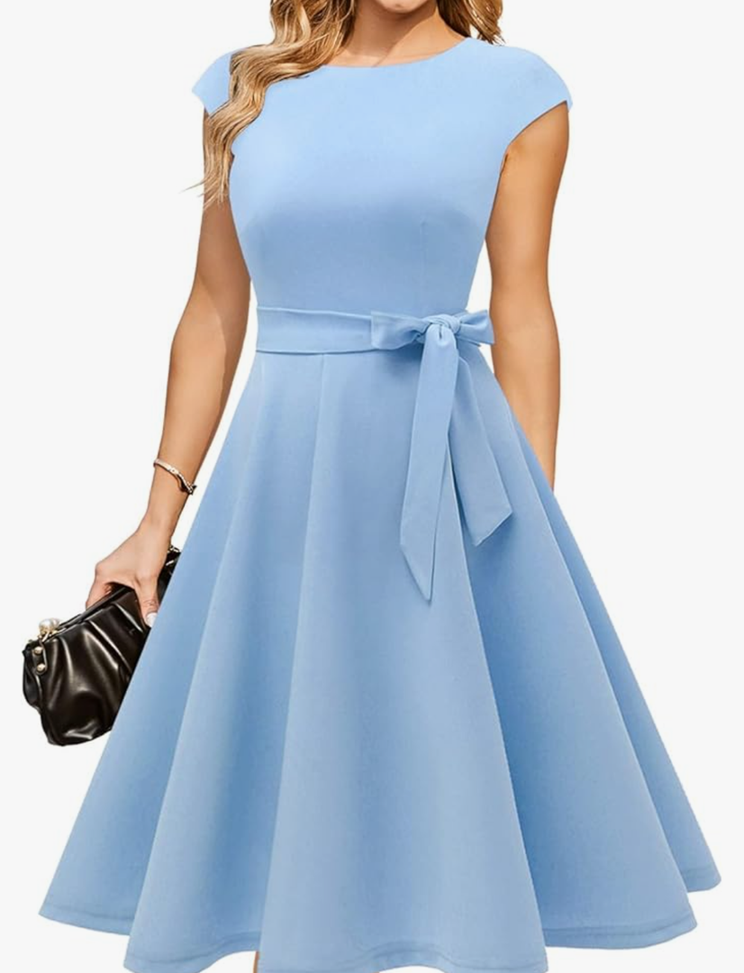 DRESSTELLS Women's Cocktail Dresses, Formal Wedding Guest Modest Church Vintage Tea Party Midi Evening Dress Size L