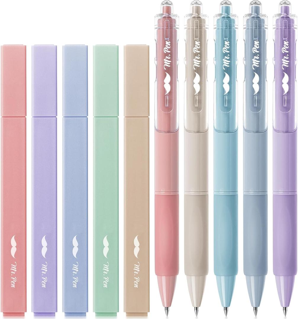 Mr. Pen- Aesthetic Highlighters and Gel Pens, 10 Pack, Pastel Colors No Bleed Bible Highlighters, Black Ink Gel Pens