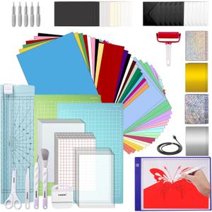 Starter Kit for Cricut Joy Xtra,116Pcs Accessories Bundle and Supplies for Cutting Machine,Beginner Craft Tool Set,Material Bundle with Weeding Tool,Paper Trimmer,Replacement Blade,Brayer Roller