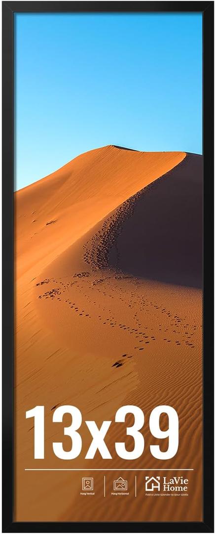 LaVie Home 13x39 Picture Frame for Wall Display, 13x39 Black Picture Frame with HD Plexiglas, 13 x 39 Frame 1 Pack, Display Frame for Vertical or Horizontal, Classic Collection