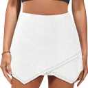 luvamia Jean Skorts for Woman High Waisted Pull On Stretchy Denim Wrap Skirt with Shorts Trendy Asymmetrical Skort (Large, Cream White)