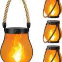 Hompavo Gen2 Solar Lanterns Outdoor with Ultra-Real Flame, Dual Charging (USB/Solar) & 2 Mode - Waterproof Decorative Hanging/Table Lights for Yard Patio Garden Birthday Mothers Day Gifts for Women, 4