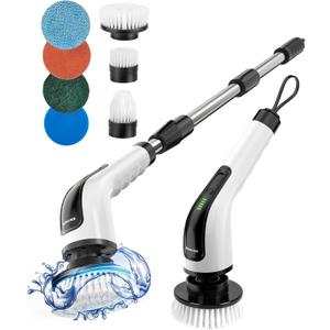Bomves Electric Spin Scrubber, Cordless Cleaning Brush Scrubber for Home, 8 Replaceable Brush Heads-90Mins Work Time, 3 Adjustable Size, 2 Speeds for Bathroom Shower Bathtub Glass Car
