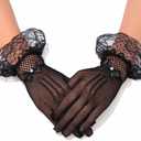 Lace Black Gloves Tea Party Short Fishnet Bow Gloves Costume for Women