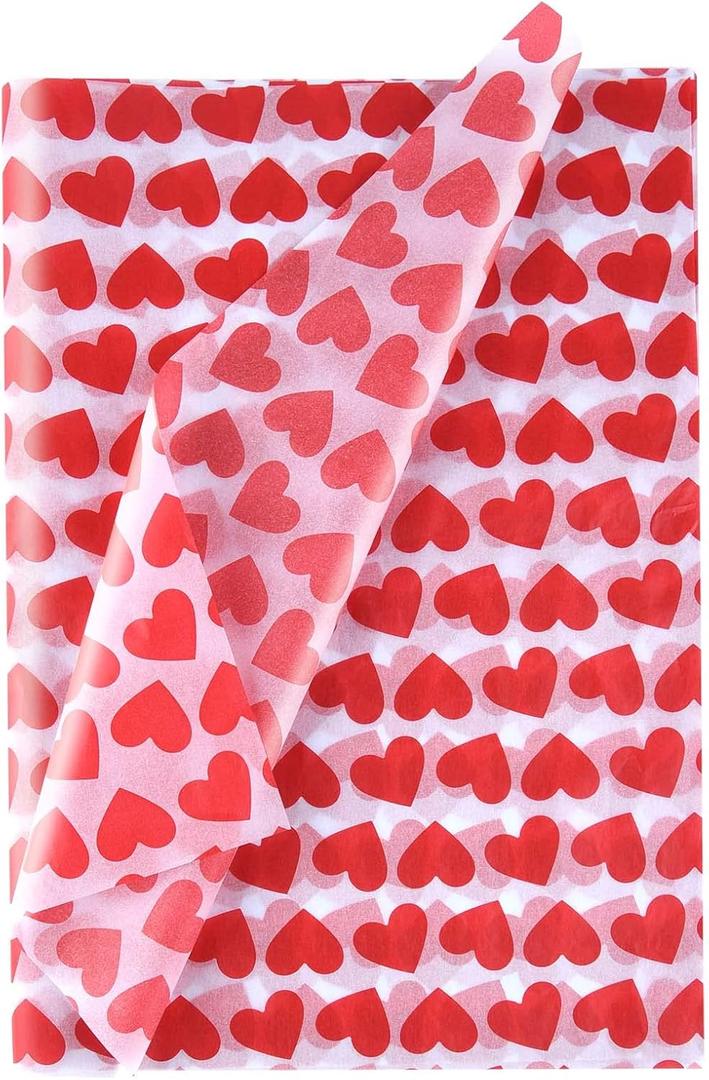 CHRORINE Tissue Paper for Packaging 60 Sheets Gift Wrapping Tissue Paper Heart Design Art Paper for Crafts Valentine's Day Wedding Party DIY Decor (A2-Valentine)