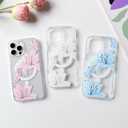 4 x NITITOP Compatible with iPhone 14 Pro Max Case Clear Magnetic Compatible with MagSafe Cute Lily Flowers Floral for Women Girls Hard PC Back Shockproof Protective Phone Cover - White