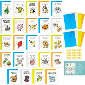2 x T MARIE 24 Funny Happy New Year Cards Set With Colorful Envelopes and Gold Stickers - Assorted 2025-2026 Greeting Cards Set with Humorous Puns and Messages Inside - Bulk Winter Holiday Notecards