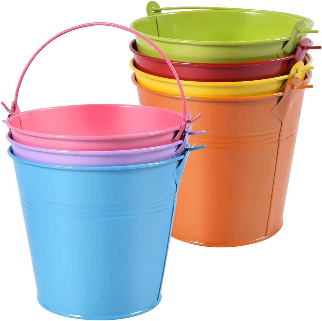 OBTANIM 7 Pack Colorful Metal Buckets with Handle Galvanized Ice Pails for Plants, Succulents, Party Favors Organizing, Rustic Home Decor or Classrooms Pencil Storage (5.1 x 3.6 inch)