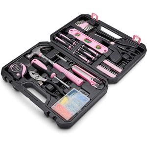 Amazon Basics Household Tool Kit With Storage Case, 142 Piece, Pink, 13.39 x 9.25 x 2.95 inch
