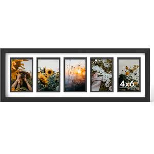 iRahmen 4x6 Collage Picture Frame with Tempered Glass - Wood Photo Frames Display Five 4 x 6 Pictures with Mat, Home Decor Wall Mount, Black, Five 4X6 in