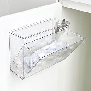 NINEWEEN Clear Dishwasher Detergent Pod Holder for Kitchen Cabinet, Plastic Under Sink Storage and Organizer for Lid, Sponge, Coffee Pods, Large Laundry Pods Dispenser Box with Divider