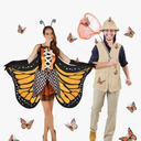 16Pcs Halloween Couple Costume for Adult Butterfly and Catcher Costume Monarch Butterfly Couple Cosplay, One Size
