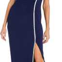 R&M Richards Long Dress with Asymmetrical Neckline Rhinestone Trim & Front Slit (18, Twilight)