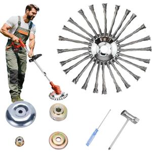 Steel Wire Grass Trimmer Head, Indestructible Weed Eater Head, for High-Power Lithium-Ion and Gasoline Weed Cutters, with Adapter, Wire Weed Trimmer Head for Moss Grass Rust Removal(High Power 8In A)