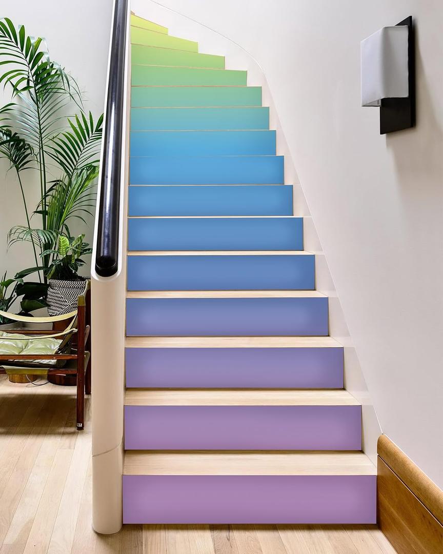 FLFK Iridescent Stair Stickers - Set of 15, Peel and Stick Stair Riser Decals, 39.3"x7.08"