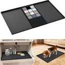 URMONA Waterproof Silicone Under Sink Mat 34'' x 22'' Shelf Liner for Kitchen and Bathroom, Cabinet and Counter Protector, Storage and Organizers, Litter Mat, Pet Cat Puppy Essentials(Black)