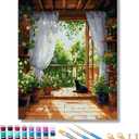 GUMONE Paint by Numbers Kit for Adults,Easy Acrylic on Canvas 16x20 inch with Paints and Brushes,Paint by Numbers Landscape Cat for Home Wall Decor (Flower Room Cat)