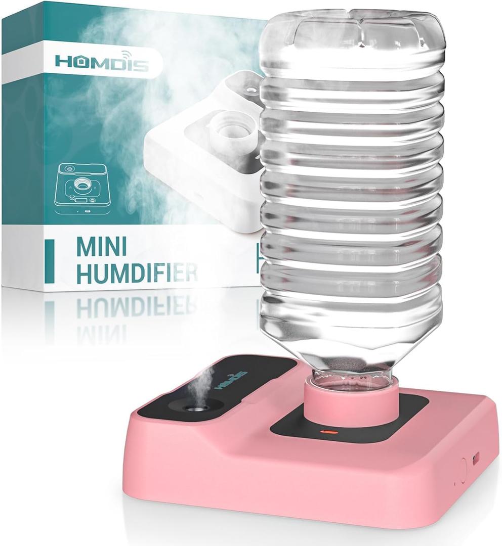 Portable Humidifiers for Travel, Small Mini Humidifier with Auto Shut-Off, Nightlight and Storage Bag for Hotel, Bedroom or Office, Plant Humidifier Indoor, Pink