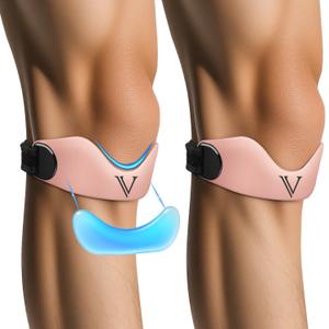 JHVW Patellar Tendon Support Strap 2-Pack, Knee Brace for Women Men, Adjustable Knee Patella Band Strap for Tendonitis, Running, Squats (Pink)