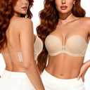 YANDW Strapless Lightly Padded Full Figured Coverage Bra Clear Back Multiway Invisible Straps Backless Brassiere for Women Nude, 38D