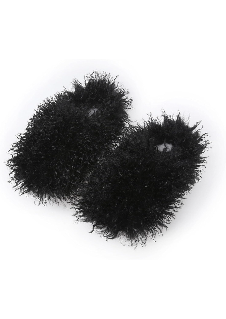 Unisex Fuzzy Faux Fur Slippers, Women's Fluffy Long Hair Sheep Faux Fur Slip on Slides, Girls Luxury Big Fluffy Outdoor Flat Slippers, Long Curly Hair Non-Slip Warm Home Slide Shoes, 40-41