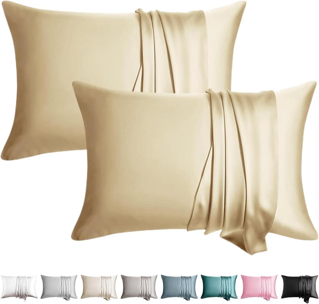 100% Silk Pillowcase for Hair and Skin Toddler Size 2 Pack Mulberry Silk Pillow Case 13 x 18 Inches Highest 6A Silk Kids/Travel Pillow Cover Soft Breathable Cooling with Hidden Zipper, Champagne