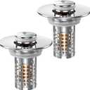 Sink Stopper Hair Catcher(New-2pcs), Pop-up Sink Drain Strainer with Removable Stainless Steel Strainer Basket Hair Catcher, Bathroom Sink Strainer for Bathroom Sink Stopper Replacement