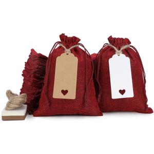 Tapleap Red Burlap Gift Bags with Drawstring - 30Pcs 5x7 Sacks for Wrapping Halloween Favors, DIY Craft, Candles, Souvenirs, For Small Business Customers, Wedding