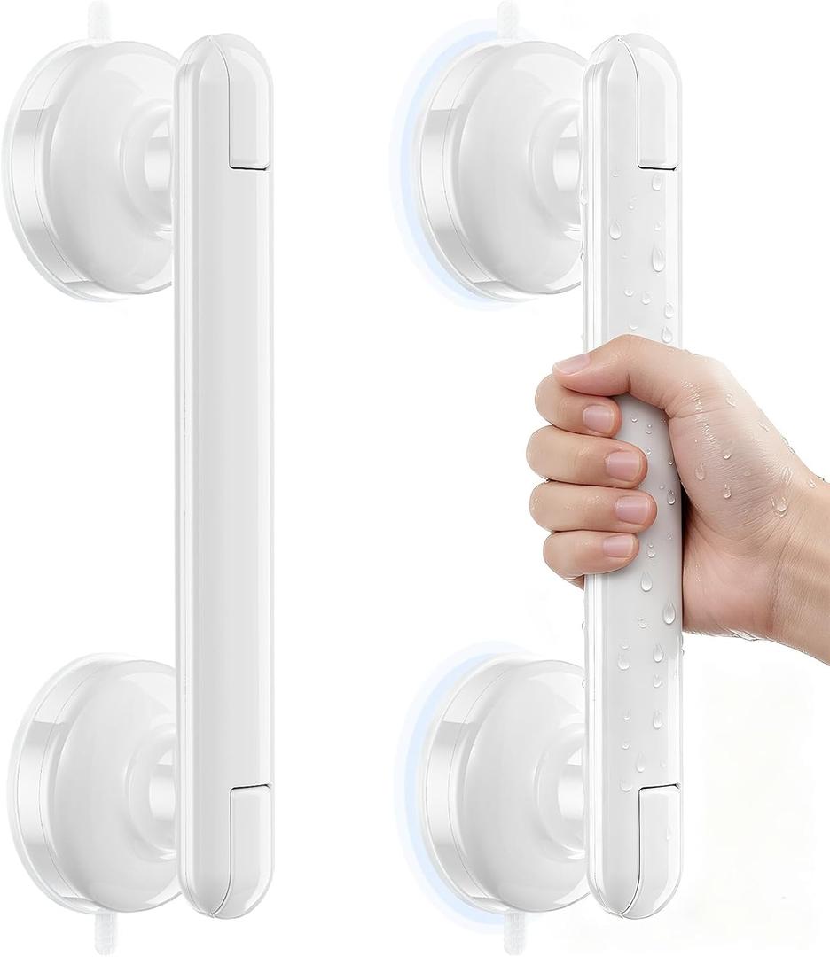 2 Pack Grab Bars for Bathtubs and Showers, 11 Inch Bathroom Safety Grip No Drilling & Waterproof, 230lbs Heavy Duty Shower Handle Removable Bath Handrails for Seniors and Elderly, White