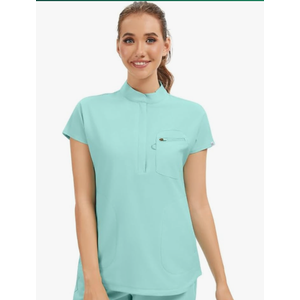Kitmaz Medical Scrub Tops for Women - Soft Stretch Mandarin Collar Oversized Fit Scrub Shirts with 3 Pockets L