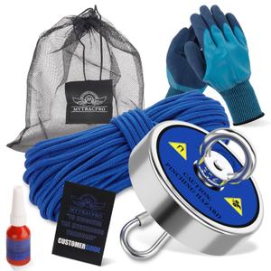 Fishing Magnet Kit, Single Sided 800 lbs Pulling Fishing Magnet with 65 FT Nylon Rope, Powerful Rare Earth Magnets for Fishing and Magnetic Recovery Salvage (Blue)
