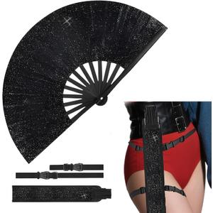 Clack Fans for Line Dancing 13 Inch Glitter Boots on The Ground Hand Fan,Foldable Hand Fan for Dance Parties, Performances, Sparkly Hand Fans for Women Foldable(Black)